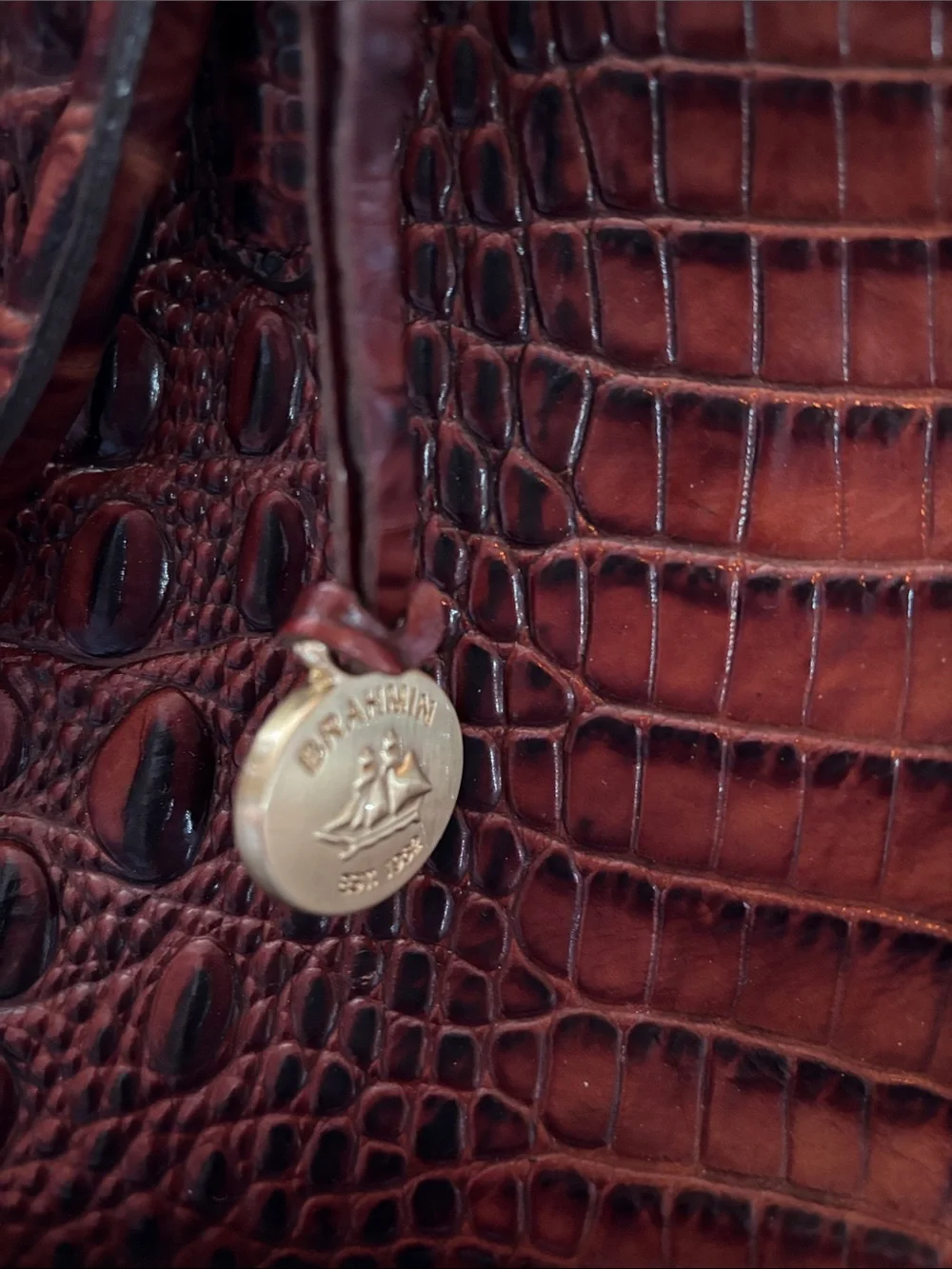 Brahmin Burnt Brown Croc-Embossed Leather Satchel